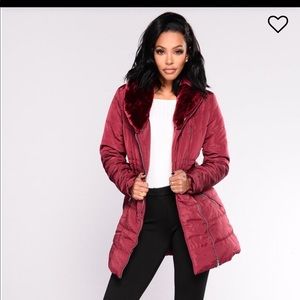 Burgundy coat with removable fur